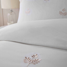 Serene Emily Embroidery Easy Care Embroidered Leaf Natural Duvet Cover Set - thumbnail 2