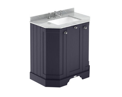 Hudson Reed Floor Standing 3-Door Angled Vanity Unit With 3 Tap Hole Grey Marble Top & Basin, Twilight Blue, 786X470mm - image 1