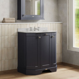 Hudson Reed Floor Standing 3-Door Angled Vanity Unit With 3 Tap Hole Grey Marble Top & Basin, Twilight Blue, 786X470mm - thumbnail 4