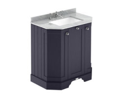 Hudson Reed Floor Standing 3-Door Angled Vanity Unit With 3 Tap Hole Grey Marble Top & Basin, Twilight Blue, 786X470mm