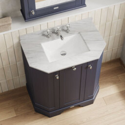 Hudson Reed Floor Standing 3-Door Angled Vanity Unit With 3 Tap Hole Grey Marble Top & Basin, Twilight Blue, 786X470mm - thumbnail 3