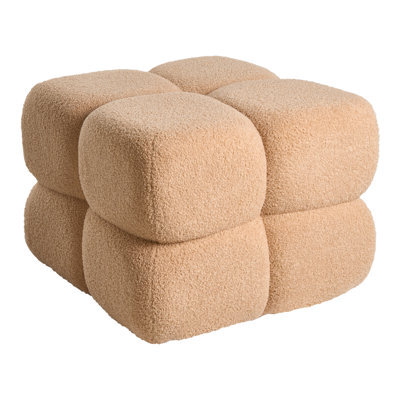 Wyld and Coco Beige Bouclé Square Pouffe 60 X 60 Cm - Upholstered Footstool For Modern Home Decor - image 1