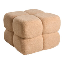 Wyld and Coco Beige Bouclé Square Pouffe 60 X 60 Cm - Upholstered Footstool For Modern Home Decor - thumbnail 1