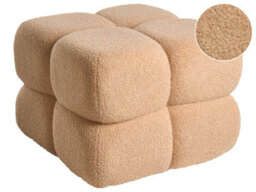 Wyld and Coco Beige Bouclé Square Pouffe 60 X 60 Cm - Upholstered Footstool For Modern Home Decor - thumbnail 3