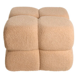 Wyld and Coco Beige Bouclé Square Pouffe 60 X 60 Cm - Upholstered Footstool For Modern Home Decor - thumbnail 5