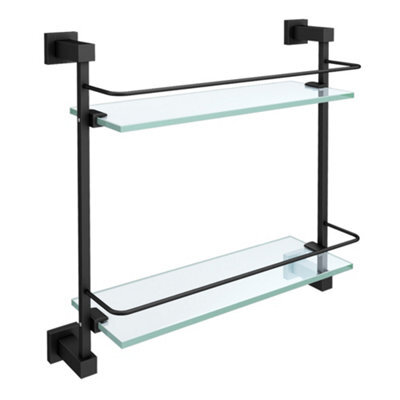 Nes Home Double Glass Bathroom Shelf Matte Black - image 1