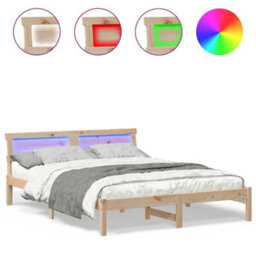 Berkfield With Led Strip Lights Brown 150 X 200 Cm Solid Pine Wood - thumbnail 4