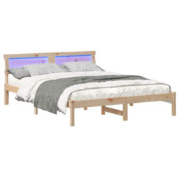 Berkfield With Led Strip Lights Brown 150 X 200 Cm Solid Pine Wood - thumbnail 3