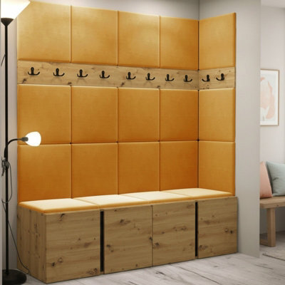Orion Ii Hallway Set Artisan Oak Shoe Cabinet Hangers Yellow Panels - image 1
