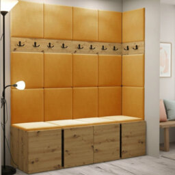 Orion Ii Hallway Set Artisan Oak Shoe Cabinet Hangers Yellow Panels