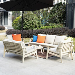 Abrihome 7 Piece Wood Garden Furniture Set - 3 Seater 2 Seater & 2 Armchairs - Nordic Style Outdoor Lounge With Cushions - thumbnail 2