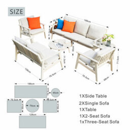 Abrihome 7 Piece Wood Garden Furniture Set - 3 Seater 2 Seater & 2 Armchairs - Nordic Style Outdoor Lounge With Cushions - thumbnail 3