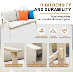 Abrihome 7 Piece Wood Garden Furniture Set - 3 Seater 2 Seater & 2 Armchairs - Nordic Style Outdoor Lounge With Cushions - thumbnail 5