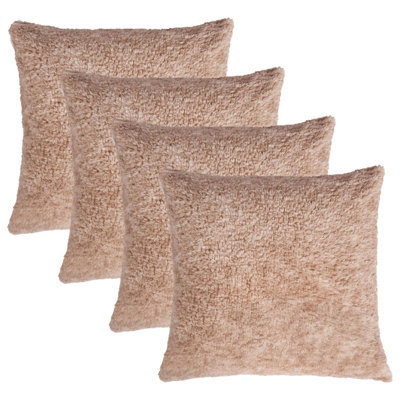 OHS 4 Pack Teddy Marl Fleece Cushion Covers, Natural - 45 X 45Cm - image 1