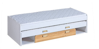 Arte Lorento L16 Multifunctional Twin Bed With Trundle, White Matt & Oak Nash, H555mm W2035mm D860mm - image 1