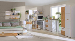 Arte Lorento L16 Multifunctional Twin Bed With Trundle, White Matt & Oak Nash, H555mm W2035mm D860mm - thumbnail 3