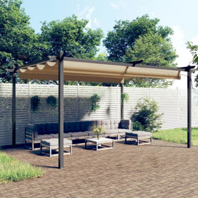 Berkfield Garden Gazebo With Retractable Roof 4X3 M Taupe - image 1