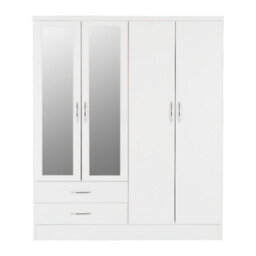 Seconique Nevada 4 Door 2 Drawer Mirrored Wardrobe In White Gloss Finish - thumbnail 2