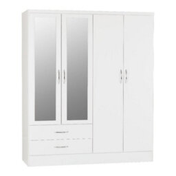Seconique Nevada 4 Door 2 Drawer Mirrored Wardrobe In White Gloss Finish - thumbnail 1