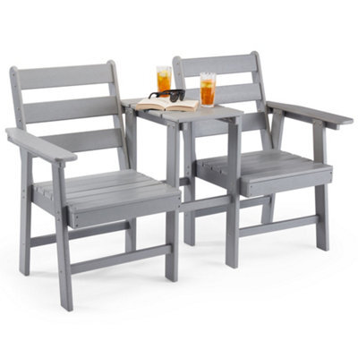 Vonhaus Adirondack Love Seat For Garden, 2 Seater Grey Jack & Jill Love Seat With Built-In Parasol Hole, Waterproof Hdpe Patio Set - image 1