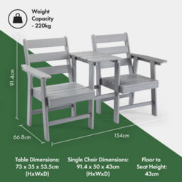Vonhaus Adirondack Love Seat For Garden, 2 Seater Grey Jack & Jill Love Seat With Built-In Parasol Hole, Waterproof Hdpe Patio Set - thumbnail 7