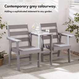 Vonhaus Adirondack Love Seat For Garden, 2 Seater Grey Jack & Jill Love Seat With Built-In Parasol Hole, Waterproof Hdpe Patio Set - thumbnail 2