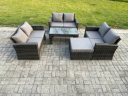 Fimous 7 Seater Rattan Wicker Garden Furniture Patio Conservatory Sofa Set With Coffee Table Double Seater Sofa Big Footstool - thumbnail 1