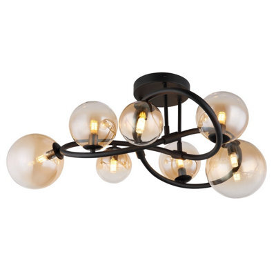 Luminosa Lighting Luminosa Tuberius Multi Arm Semi Flush Ceiling Lamp Matt Black Amber Glass Shade 7X G9 3000K - image 1