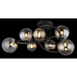 Luminosa Lighting Luminosa Tuberius Multi Arm Semi Flush Ceiling Lamp Matt Black Amber Glass Shade 7X G9 3000K - thumbnail 3