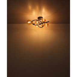 Luminosa Lighting Luminosa Tuberius Multi Arm Semi Flush Ceiling Lamp Matt Black Amber Glass Shade 7X G9 3000K - thumbnail 4
