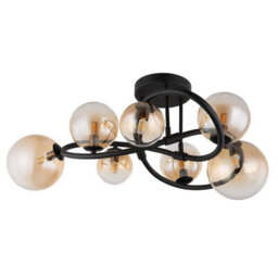 Luminosa Lighting Luminosa Tuberius Multi Arm Semi Flush Ceiling Lamp Matt Black Amber Glass Shade 7X G9 3000K - thumbnail 2