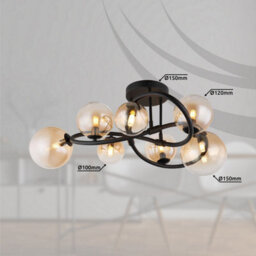 Luminosa Lighting Luminosa Tuberius Multi Arm Semi Flush Ceiling Lamp Matt Black Amber Glass Shade 7X G9 3000K - thumbnail 6