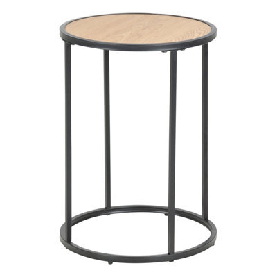 Furniture To Go Seaford Black Metal Small Round Side Table With Oak Top - image 1