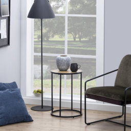 Furniture To Go Seaford Black Metal Small Round Side Table With Oak Top - thumbnail 3