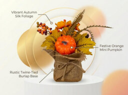 Artificial Autumn Arrangement With Pumpkin, Cones, Leaves. Foliage, Berries - thumbnail 3
