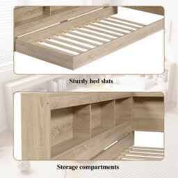 Abrihome 3Ft (90X190Cm) Multifunctional White Oak Bed For Adults & Teens Sturdy Mdf/plywood Design With Ample Storage - thumbnail 3