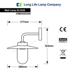 Long Life Lamps Company Outdoor Stainless Steel Wall Light Ip44 Down Light Heritage Style Zlc025 - thumbnail 2