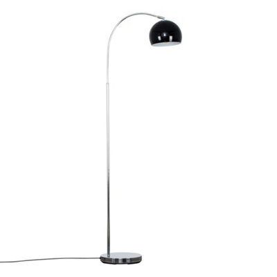 Valuelights Polished Chrome Curved Stem Floor Lamp With Gloss Black Metal Dome Light Shade - image 1