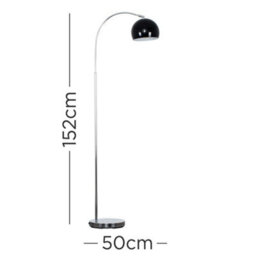 Valuelights Polished Chrome Curved Stem Floor Lamp With Gloss Black Metal Dome Light Shade - thumbnail 5