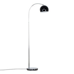 Valuelights Polished Chrome Curved Stem Floor Lamp With Gloss Black Metal Dome Light Shade