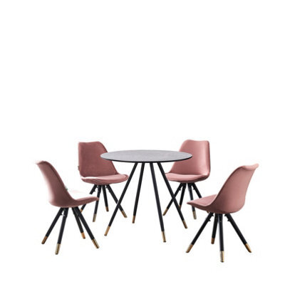 Life Interiors Sofia Dorchester Lux Dining Set, A Table And Chairs Set Of 4, Grey/pink - image 1