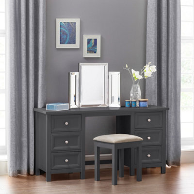 Julian Bowen Maine Anthracite Dressing Stool With Ivory Padded Seat, Wood, Height: 48 X Width: 41 X Depth: 35Cm - image 1
