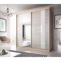 Arte Stylish Oak Sonoma Multi Sliding Door Wardrobe W203Cm H218Cm D61Cm - Kathult Oak & White Gloss Front - thumbnail 1