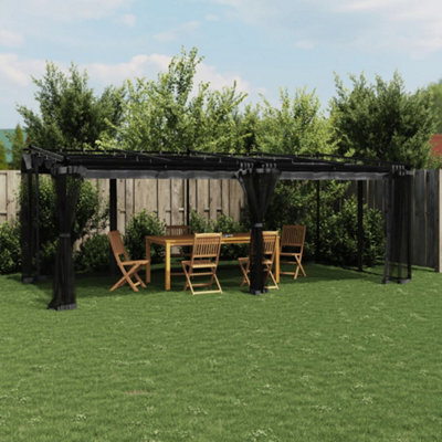 Walplus Gazebo With Mesh Walls Anthracite 6X3 M Steel - image 1