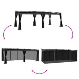 Walplus Gazebo With Mesh Walls Anthracite 6X3 M Steel - thumbnail 3