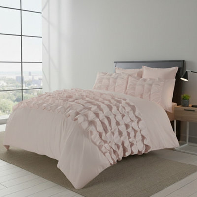Ruffle Border Duvet Cover Soft Elegant Bedding Set With Pillowcases Pink - image 1