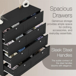 Black Vida Designs Altino Chest Of 8 Drawers Large Bedroom Unit Storage Furniture - thumbnail 4