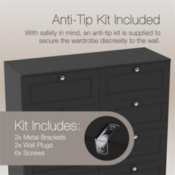 Black Vida Designs Altino Chest Of 8 Drawers Large Bedroom Unit Storage Furniture - thumbnail 5