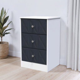 San Jose Ready Assembled Matt Indigo & White No Effect 3 Drawer Bedside Chest (H)726mm (W)450mm (D)395mm - thumbnail 1