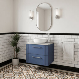 Balterley Belvide Partial Fluted 2 Drawer Wall Hung Vanity Unit With Bellato Grey Laminate Worktop - 600mm - Satin Blue - thumbnail 4